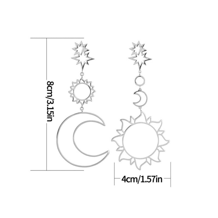 Women Fashion Boho Asymmetrical Hollow Star Sun Moon Drop Dangle Earring Jewelry Image 8