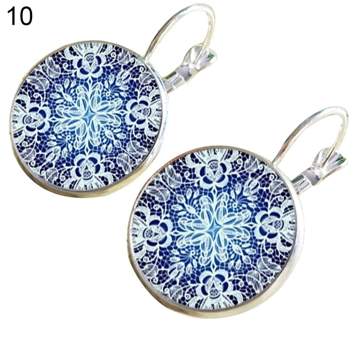 Retro Mandala Flower Round Bronze Ear Clips Girls Women Leaverback Earrings Image 3