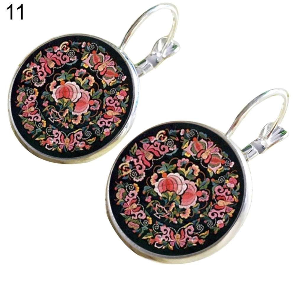 Retro Mandala Flower Round Bronze Ear Clips Girls Women Leaverback Earrings Image 4