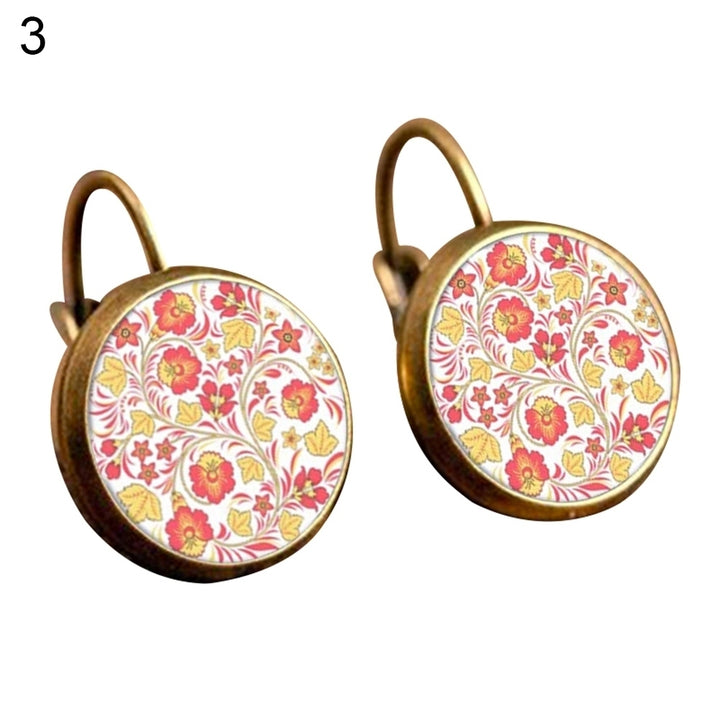 Retro Mandala Flower Round Bronze Ear Clips Girls Women Leaverback Earrings Image 6