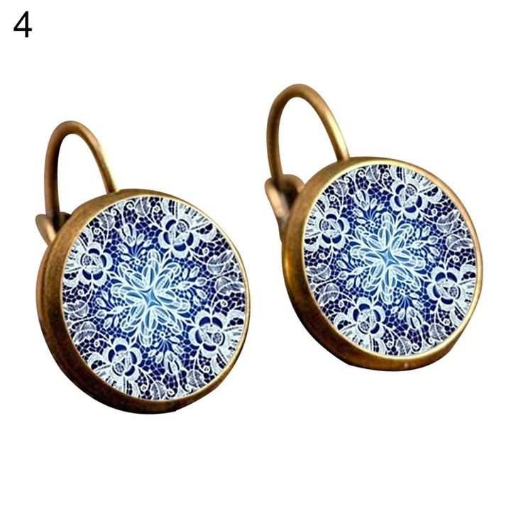 Retro Mandala Flower Round Bronze Ear Clips Girls Women Leaverback Earrings Image 7