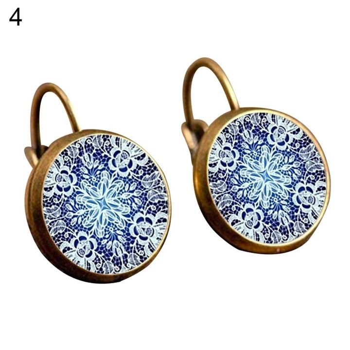 Retro Mandala Flower Round Bronze Ear Clips Girls Women Leaverback Earrings Image 1