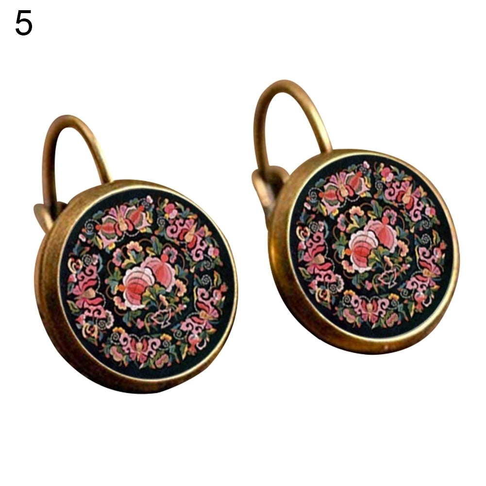 Retro Mandala Flower Round Bronze Ear Clips Girls Women Leaverback Earrings Image 8