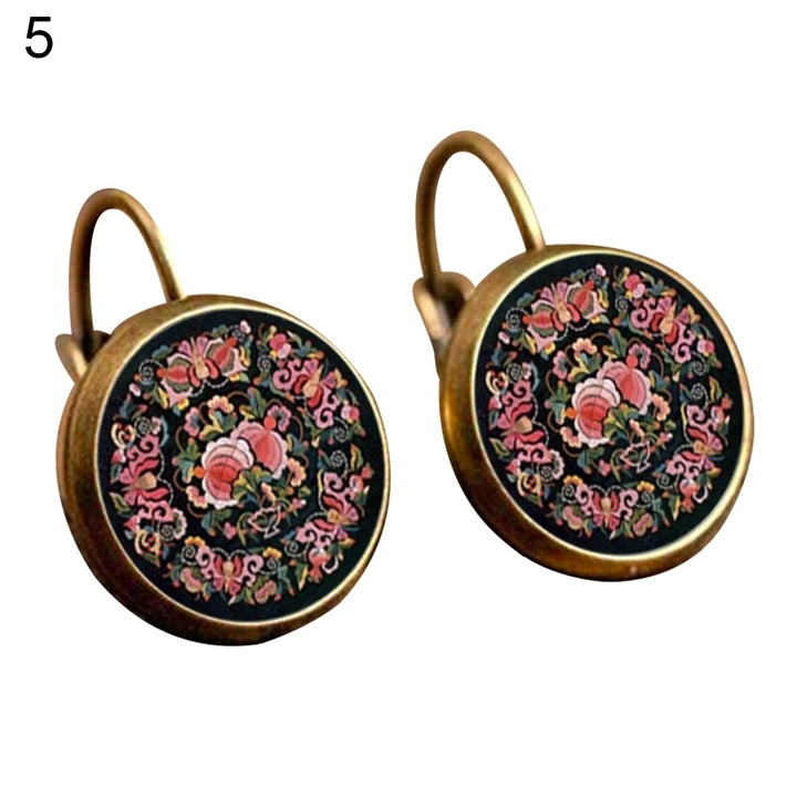 Retro Mandala Flower Round Bronze Ear Clips Girls Women Leaverback Earrings Image 8