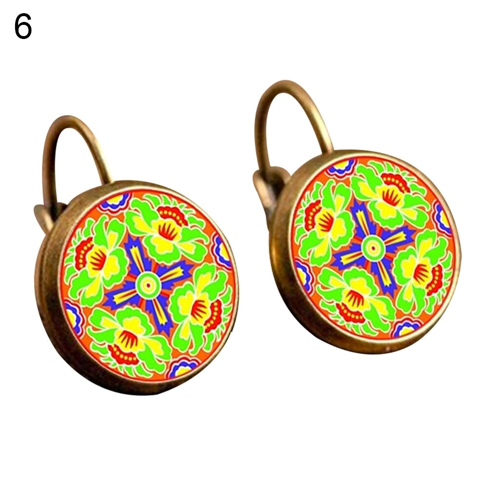 Retro Mandala Flower Round Bronze Ear Clips Girls Women Leaverback Earrings Image 9