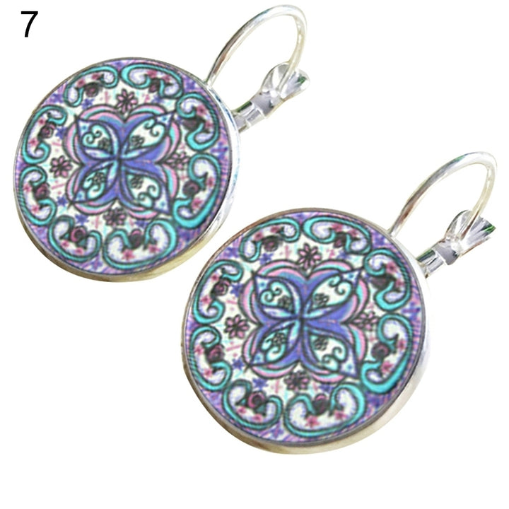 Retro Mandala Flower Round Bronze Ear Clips Girls Women Leaverback Earrings Image 10