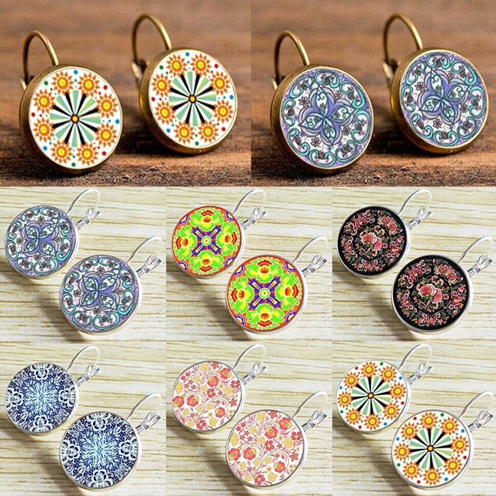 Retro Mandala Flower Round Bronze Ear Clips Girls Women Leaverback Earrings Image 12