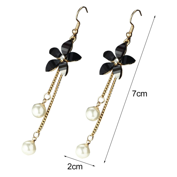 Earrings Flower Fake Pearl Pendant Elegant Alloy Long Chain Dangle Hook Earrings for Girl Image 4