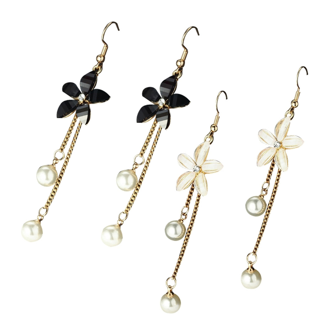 Earrings Flower Fake Pearl Pendant Elegant Alloy Long Chain Dangle Hook Earrings for Girl Image 9