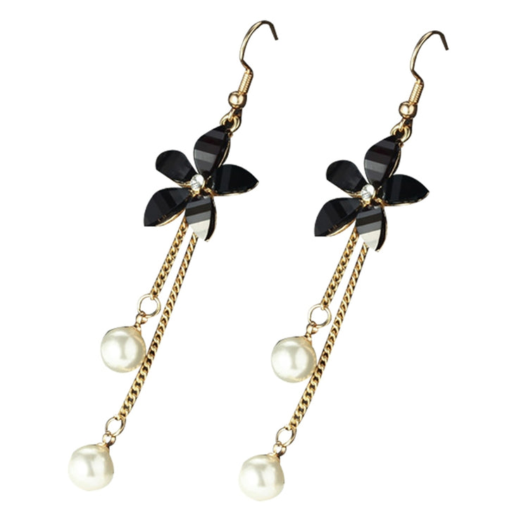 Earrings Flower Fake Pearl Pendant Elegant Alloy Long Chain Dangle Hook Earrings for Girl Image 11