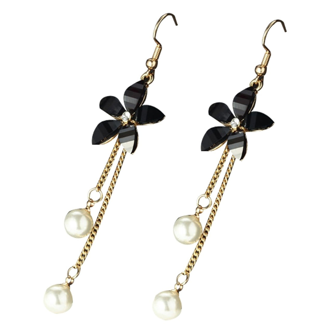 Earrings Flower Fake Pearl Pendant Elegant Alloy Long Chain Dangle Hook Earrings for Girl Image 1