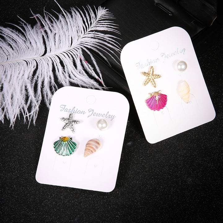 4Pcs Summer Beach Starfish Seashell Imitation Pearl Women Stud Earrings Gift Image 3