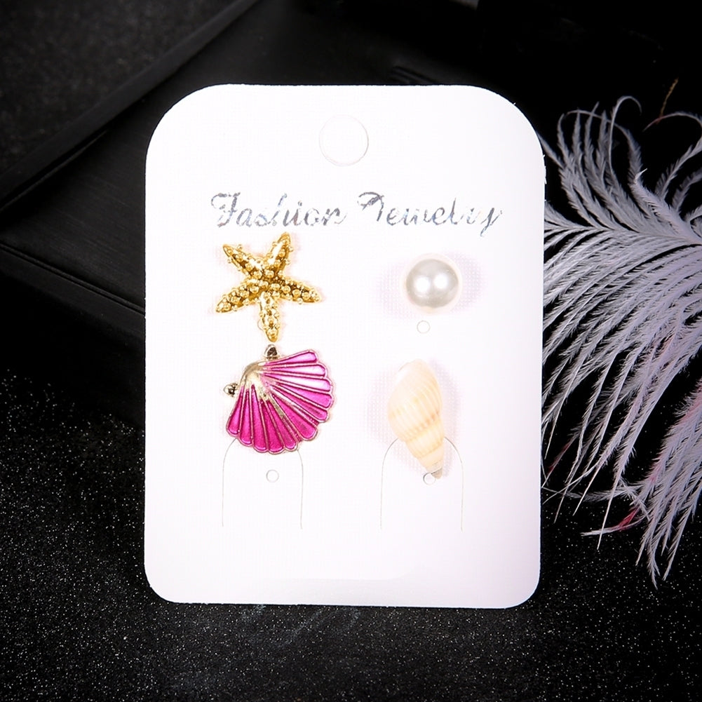 4Pcs Summer Beach Starfish Seashell Imitation Pearl Women Stud Earrings Gift Image 4