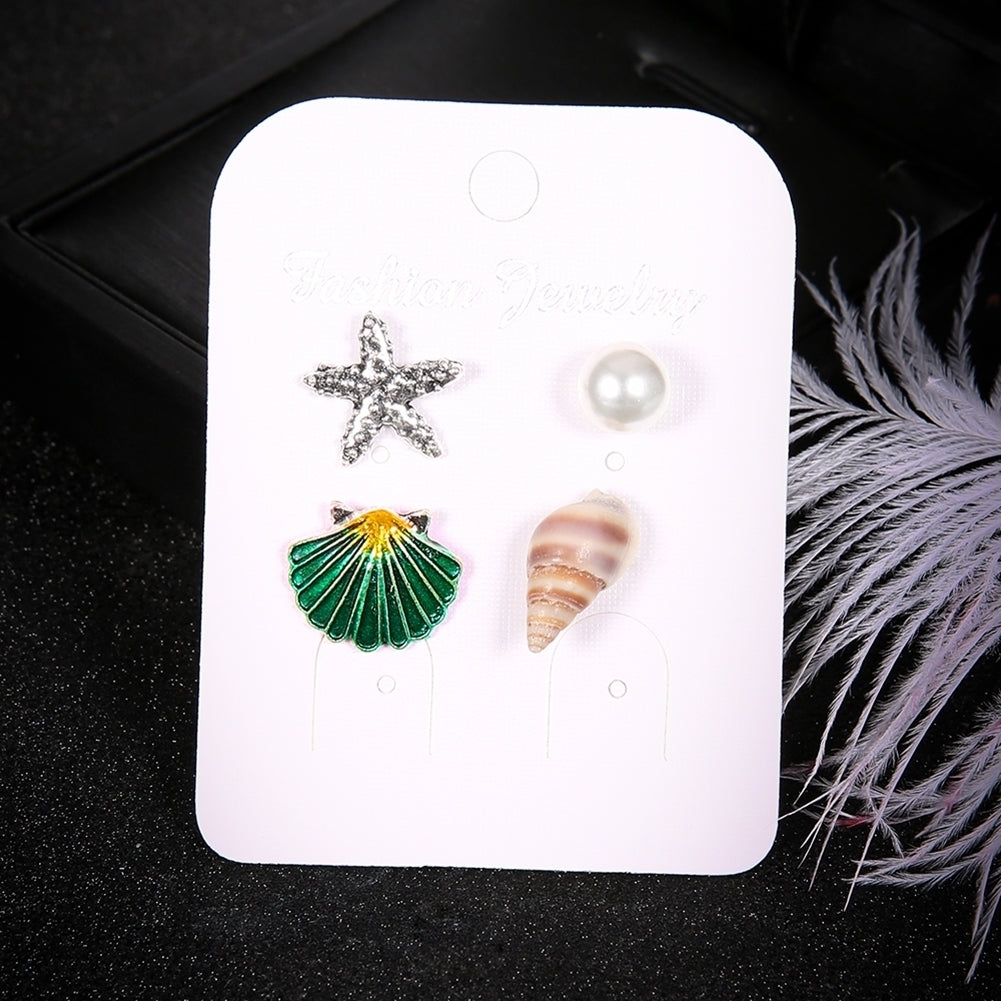 4Pcs Summer Beach Starfish Seashell Imitation Pearl Women Stud Earrings Gift Image 4