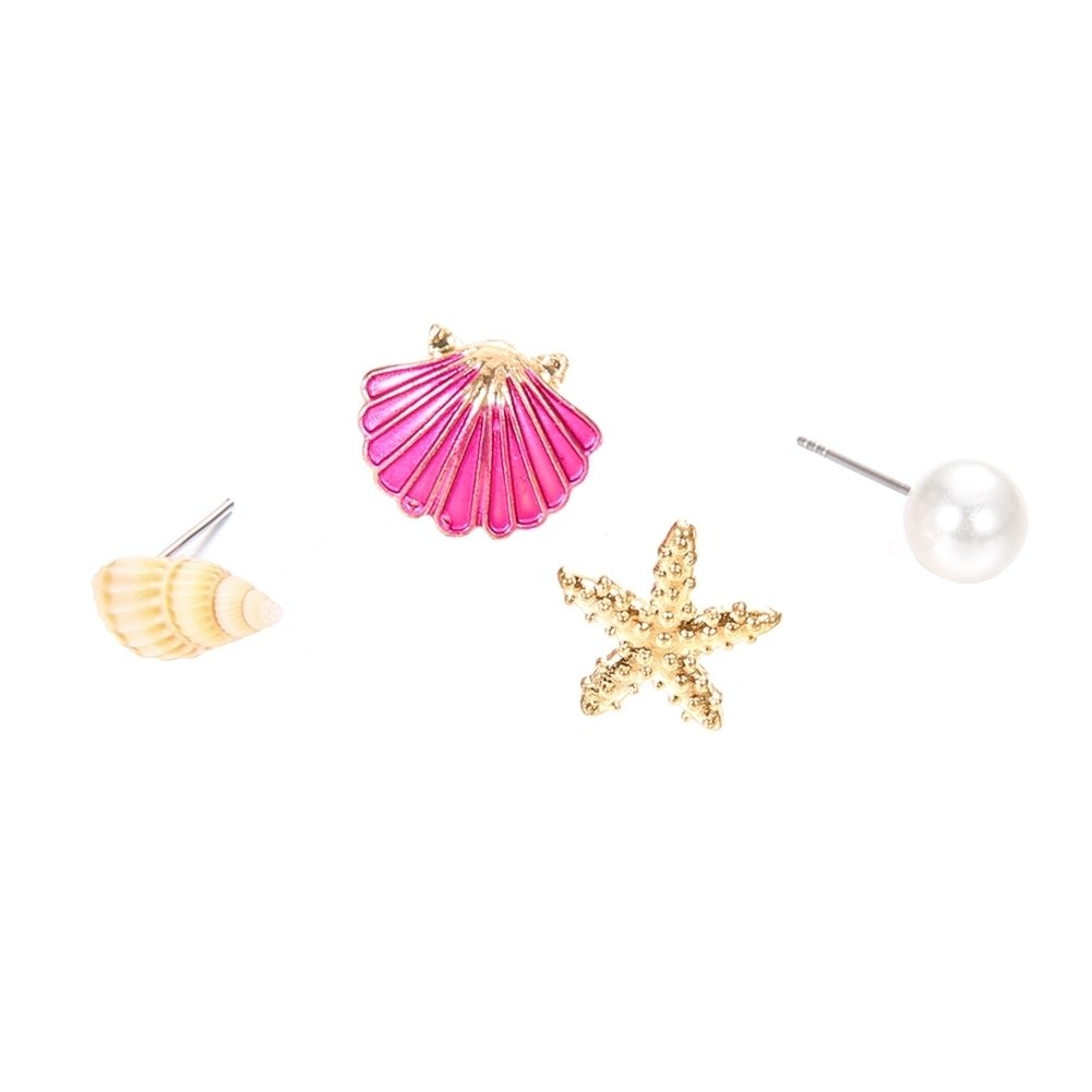 4Pcs Summer Beach Starfish Seashell Imitation Pearl Women Stud Earrings Gift Image 7