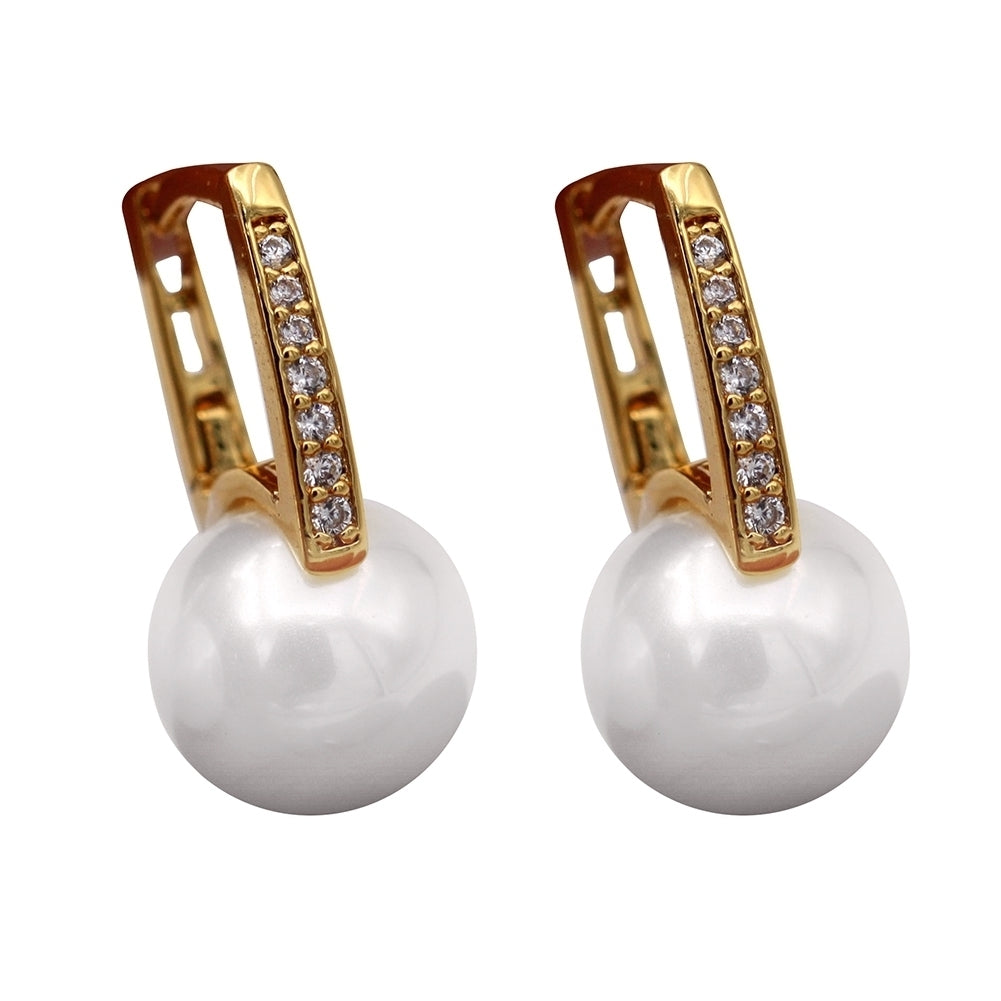 Women Fashion Faux Pearl Rhinestone Inlaid Leaverback Earrings Party Jewelry Image 3