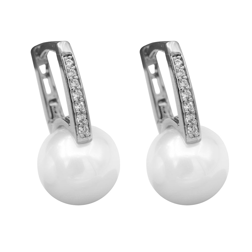 Women Fashion Faux Pearl Rhinestone Inlaid Leaverback Earrings Party Jewelry Image 4