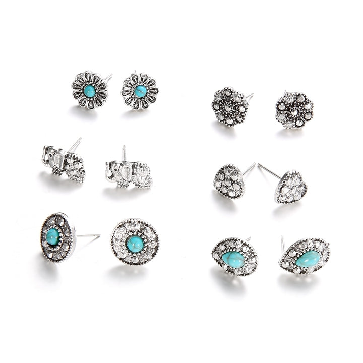 6Pairs Boho Elephant Love Heart Turquoise Stud Earrings Women Jewelry Gift Image 4