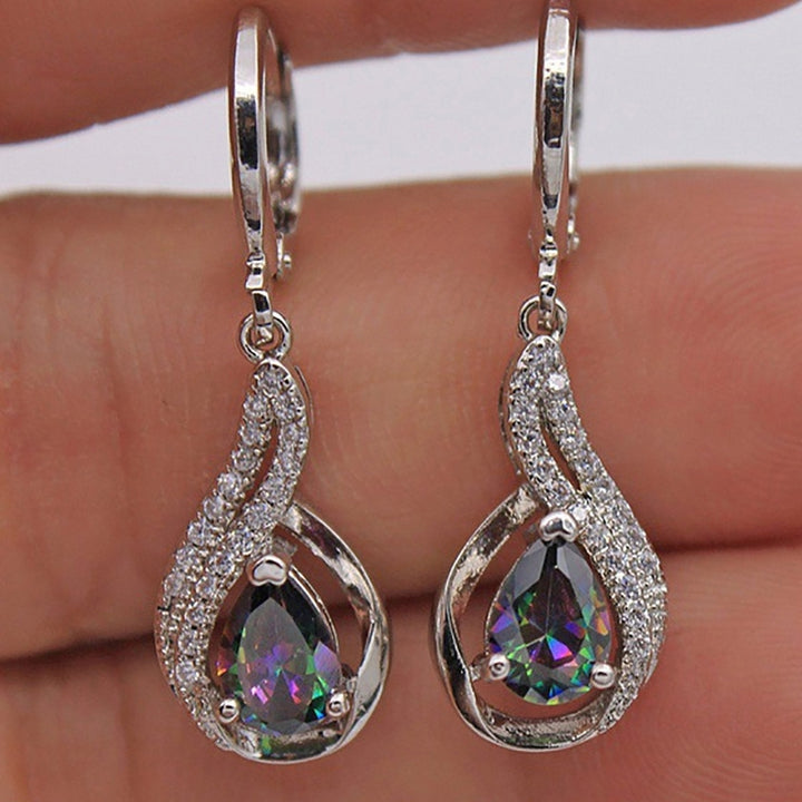 Fashion Women Faux Topaz Shiny Rhinestone Water Drop Leaverback Earrings Gift Image 1