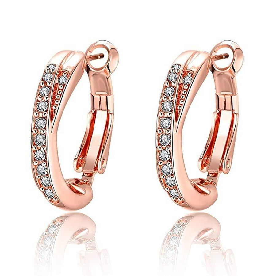 Fashion Elegant Hoop Huggie Earrings Shiny Rhinestone Party Jewelry Lady Gift Image 1