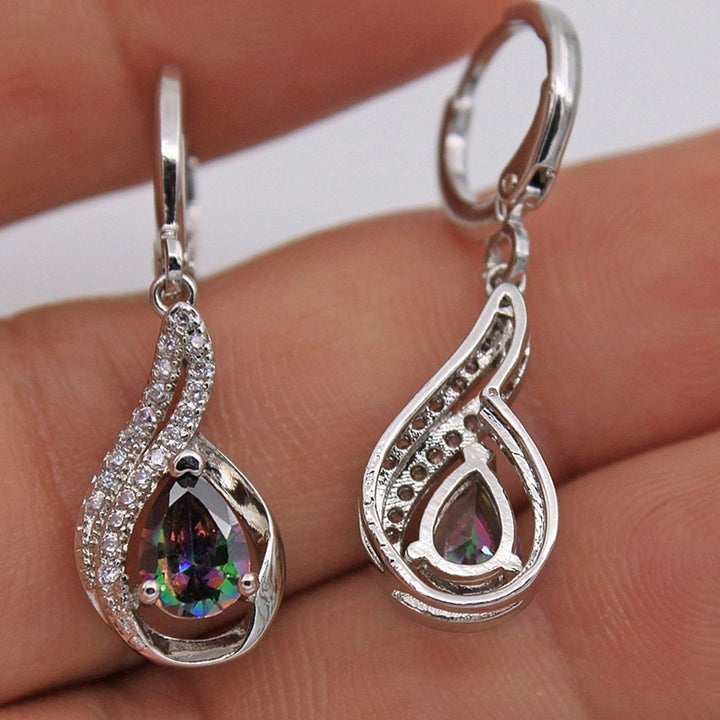 Fashion Women Faux Topaz Shiny Rhinestone Water Drop Leaverback Earrings Gift Image 3