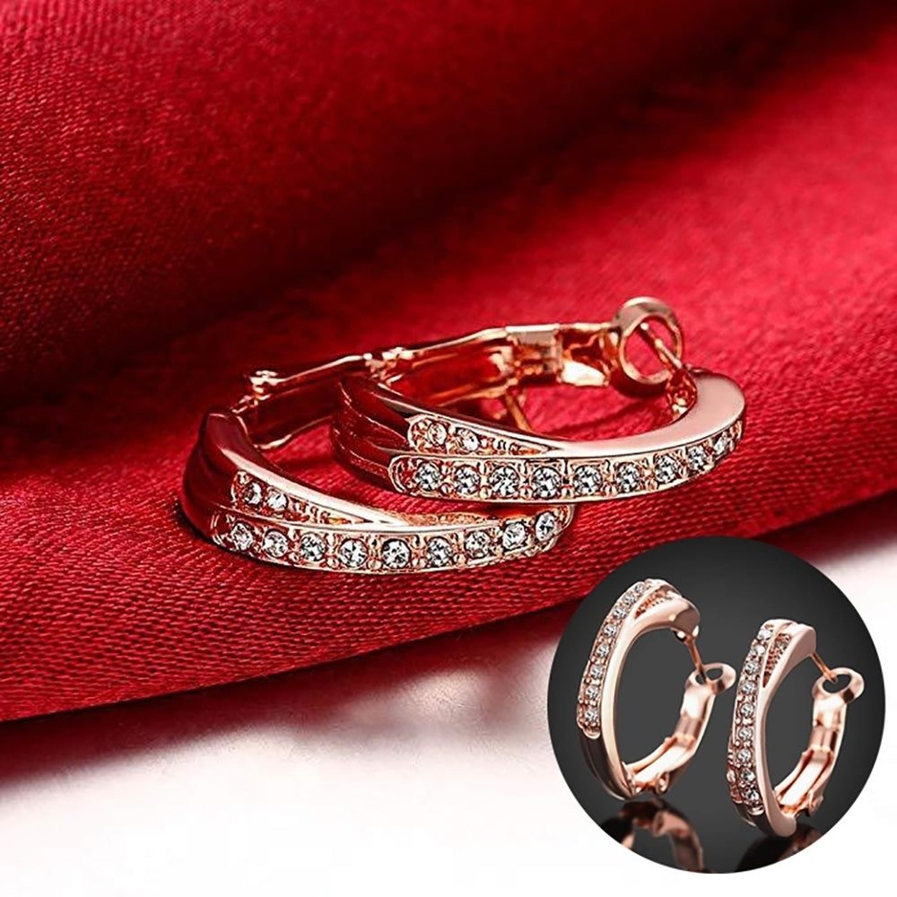 Fashion Elegant Hoop Huggie Earrings Shiny Rhinestone Party Jewelry Lady Gift Image 2