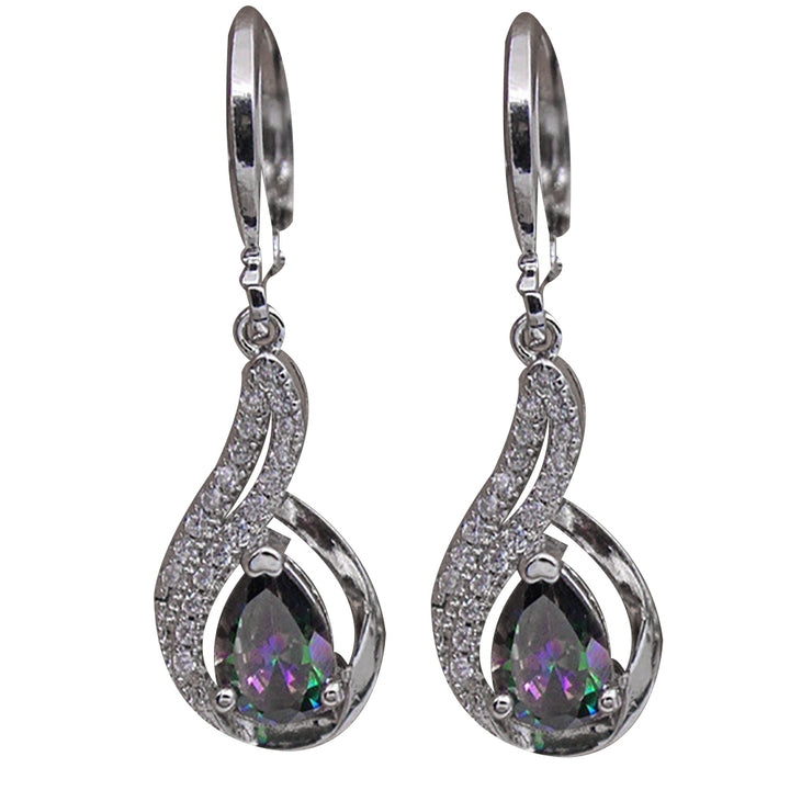 Fashion Women Faux Topaz Shiny Rhinestone Water Drop Leaverback Earrings Gift Image 4