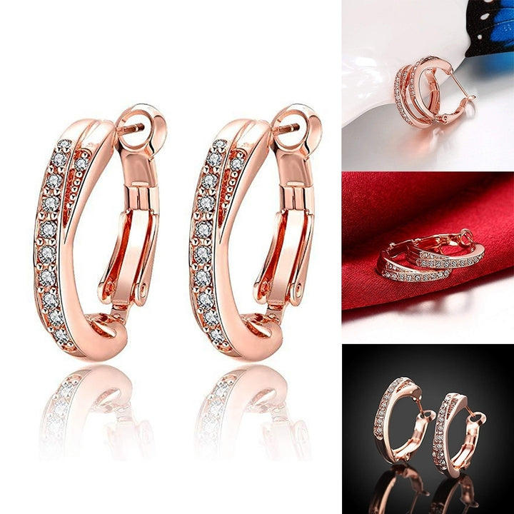 Fashion Elegant Hoop Huggie Earrings Shiny Rhinestone Party Jewelry Lady Gift Image 3