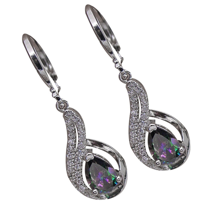 Fashion Women Faux Topaz Shiny Rhinestone Water Drop Leaverback Earrings Gift Image 4