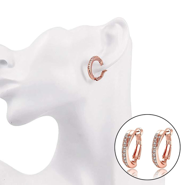 Fashion Elegant Hoop Huggie Earrings Shiny Rhinestone Party Jewelry Lady Gift Image 4