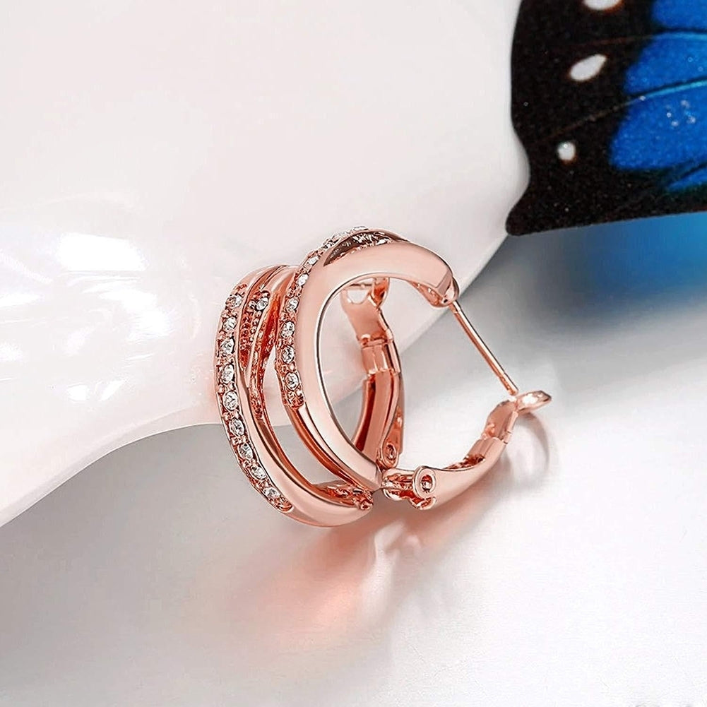 Fashion Elegant Hoop Huggie Earrings Shiny Rhinestone Party Jewelry Lady Gift Image 8