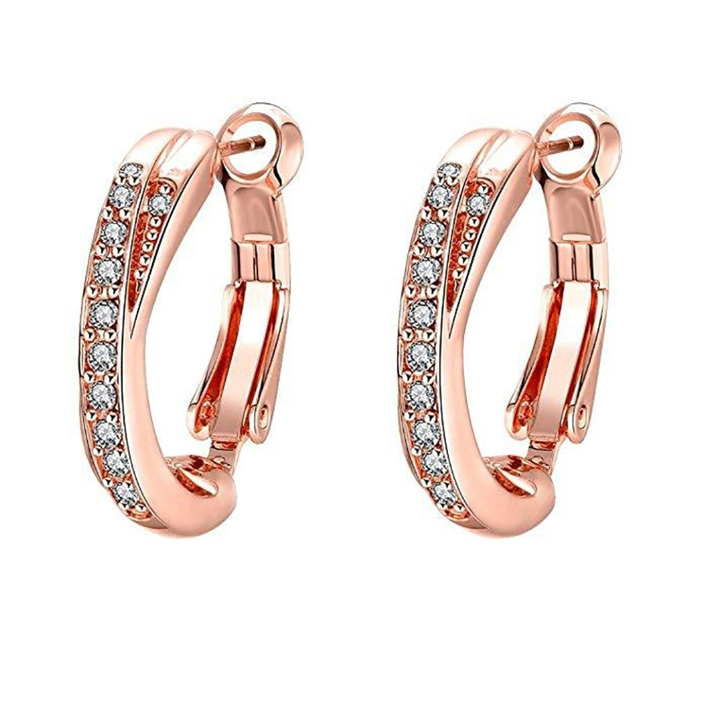 Fashion Elegant Hoop Huggie Earrings Shiny Rhinestone Party Jewelry Lady Gift Image 9