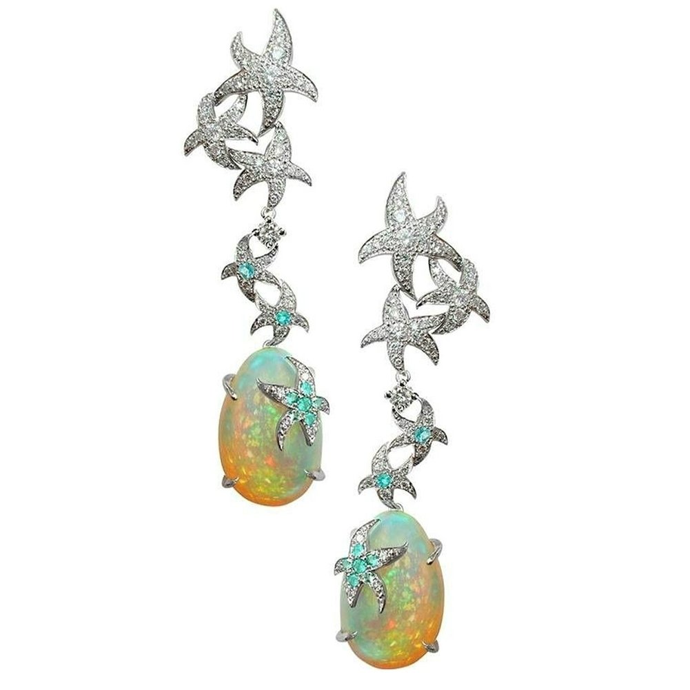 Women Fashion Starfish Faux Opal Drop Dangle Stud Earrings Wedding Jewelry Gift Image 1