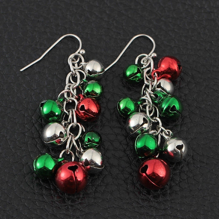 Women Party Jewelry Decor Merry Christmas Jingle Bell Long Dangle Hook Earrings Image 3