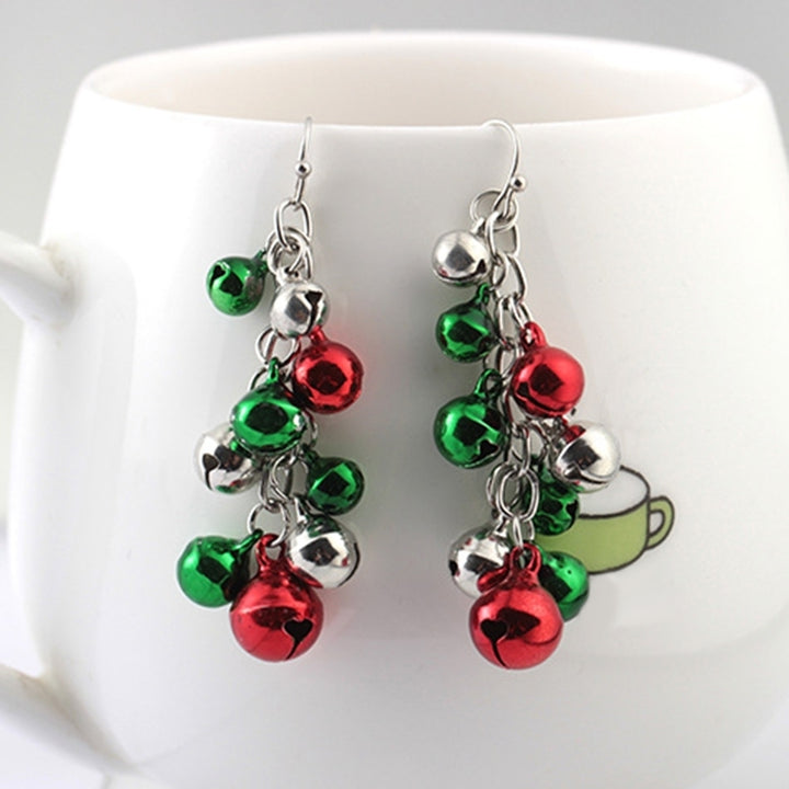 Women Party Jewelry Decor Merry Christmas Jingle Bell Long Dangle Hook Earrings Image 4