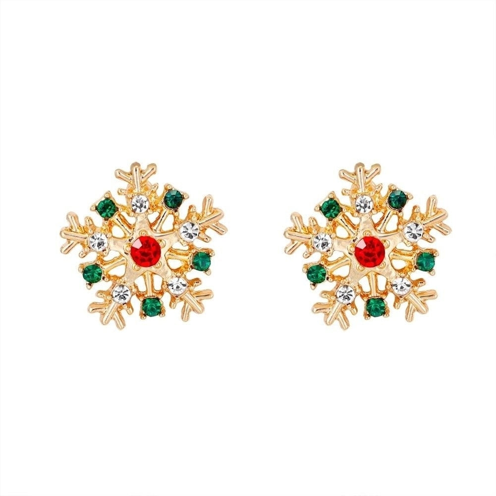 Women Fashion Christmas Snowflake Inlaid Rhinestone Jewelry Ear Stud Earrings Image 1