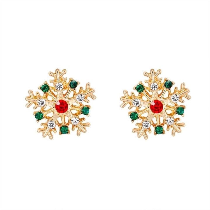 Women Fashion Christmas Snowflake Inlaid Rhinestone Jewelry Ear Stud Earrings Image 1