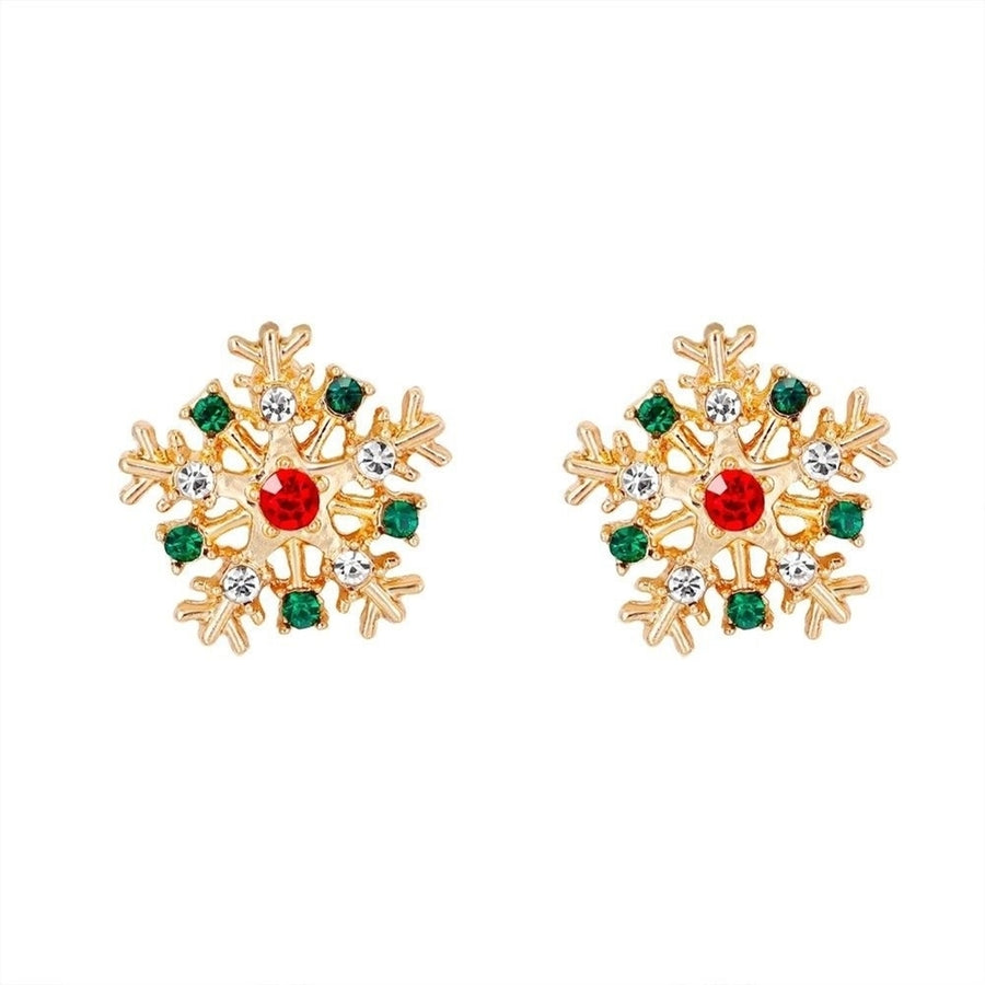 Women Fashion Christmas Snowflake Inlaid Rhinestone Jewelry Ear Stud Earrings Image 1