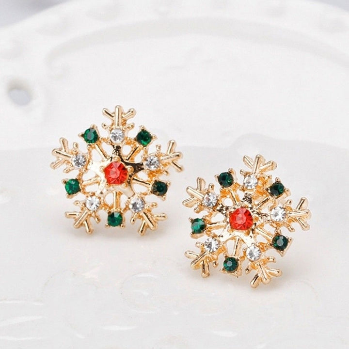 Women Fashion Christmas Snowflake Inlaid Rhinestone Jewelry Ear Stud Earrings Image 2