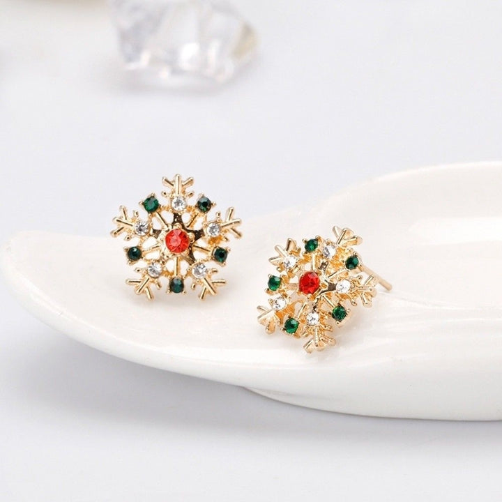 Women Fashion Christmas Snowflake Inlaid Rhinestone Jewelry Ear Stud Earrings Image 3