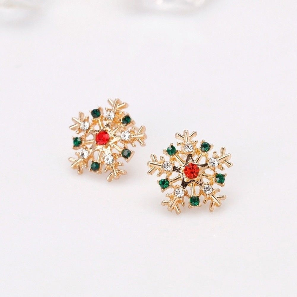 Women Fashion Christmas Snowflake Inlaid Rhinestone Jewelry Ear Stud Earrings Image 4