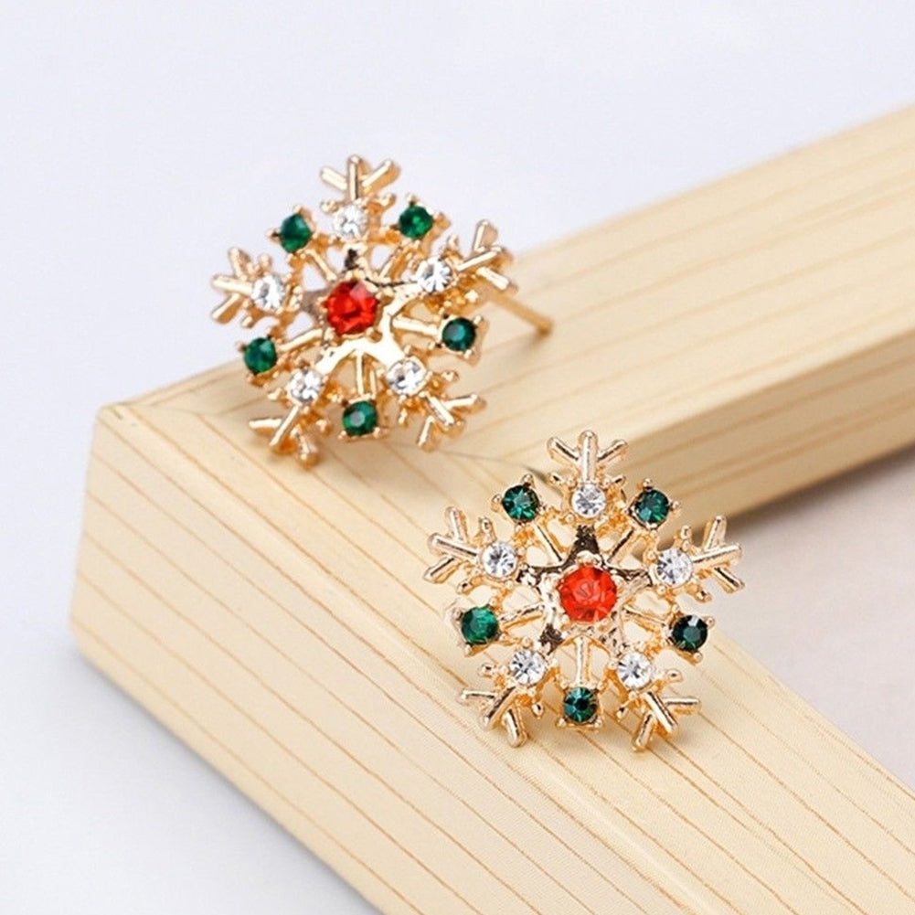 Women Fashion Christmas Snowflake Inlaid Rhinestone Jewelry Ear Stud Earrings Image 4