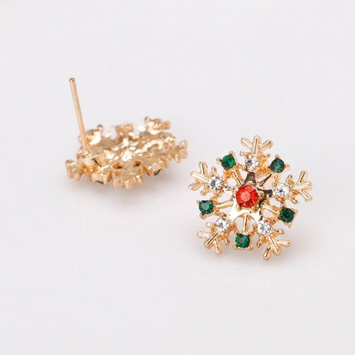 Women Fashion Christmas Snowflake Inlaid Rhinestone Jewelry Ear Stud Earrings Image 6