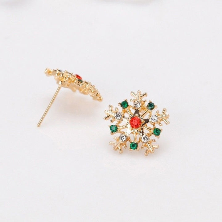 Women Fashion Christmas Snowflake Inlaid Rhinestone Jewelry Ear Stud Earrings Image 7