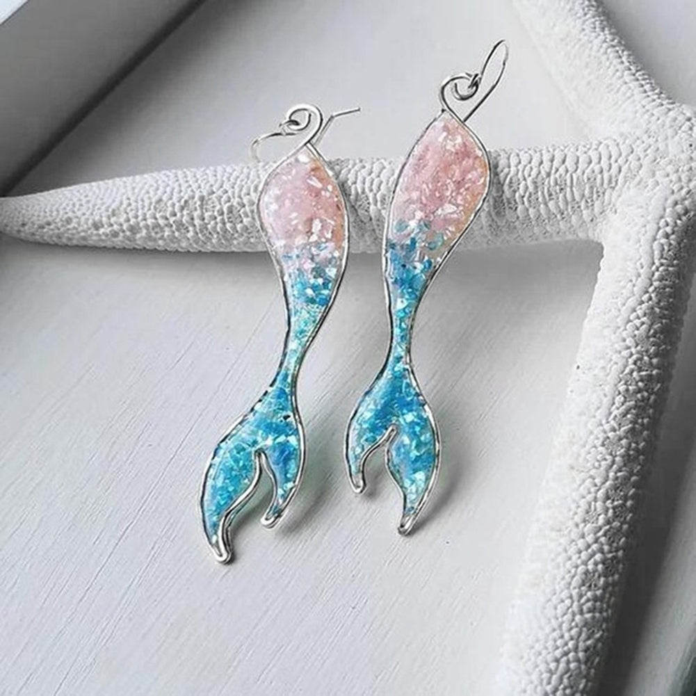 Fashion Mermaid Tail Pendant Hook Earrings Women Jewelry Party Image 3