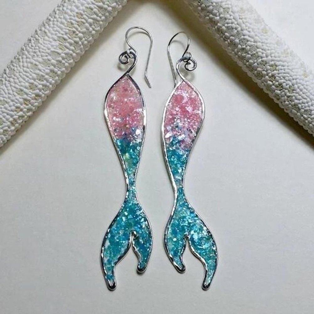 Fashion Mermaid Tail Pendant Hook Earrings Women Jewelry Party Image 4