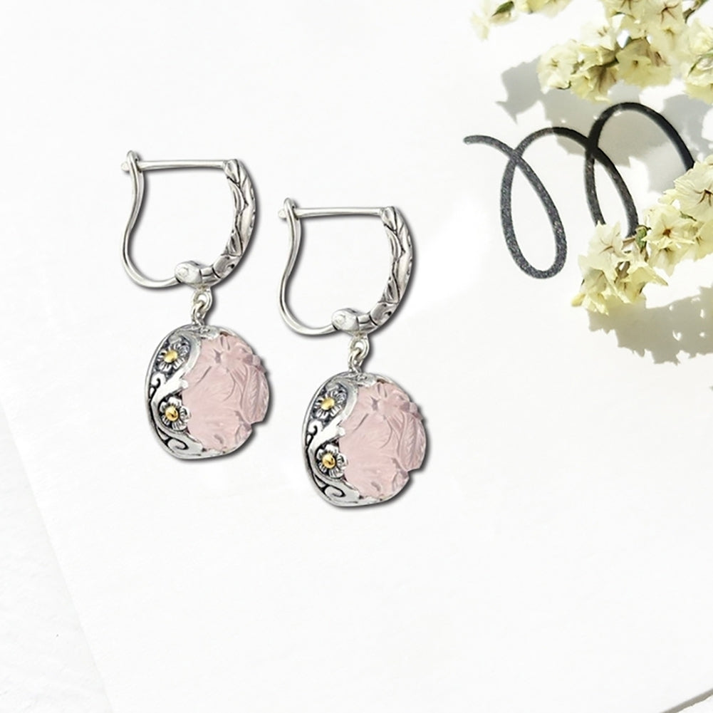 Women Flower Faux Moonstone Ear Drop Leaverback Earrings Banquet Jewelry Gift Image 3