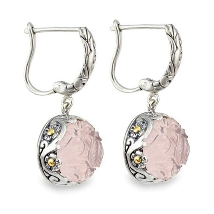 Women Flower Faux Moonstone Ear Drop Leaverback Earrings Banquet Jewelry Gift Image 6