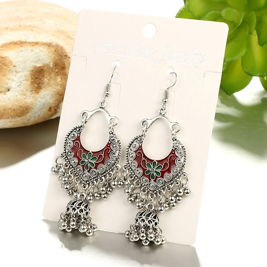 Retro Bohemian Women Flower Round Balls Tassel Dangle Hook Earrings Jewelry Image 1