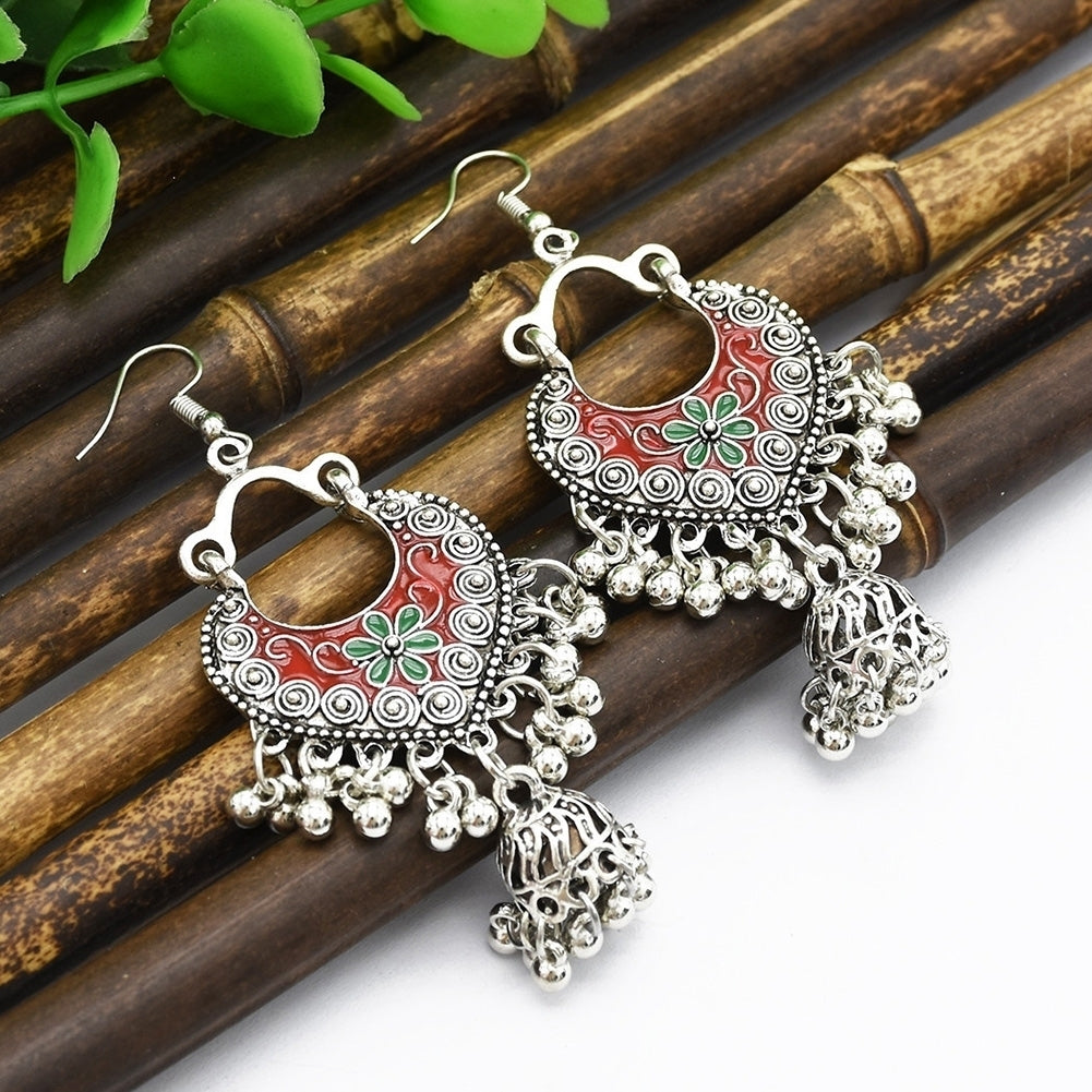 Retro Bohemian Women Flower Round Balls Tassel Dangle Hook Earrings Jewelry Image 4